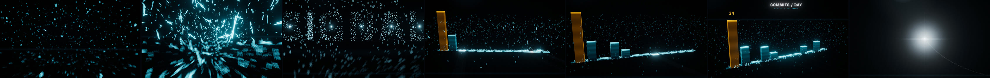 space-bunny HyperFrames frames at the seven check times