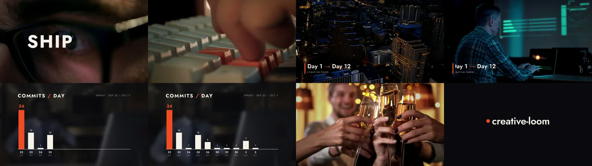 Check frames from the HyperFrames cut at 1, 3, 5.5, 8, 11, 14, 16.5 and 19 seconds
